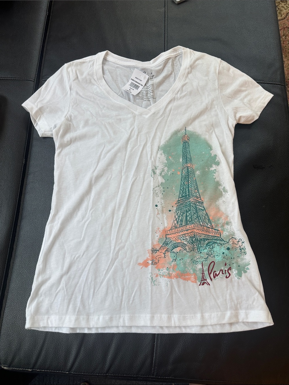 Paris Eiffel Tower Graphic V-Neck Tee - White